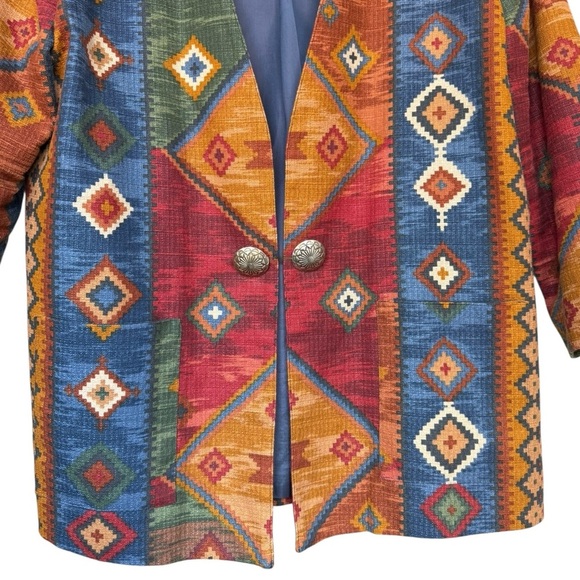 Vintage 90s South Western Geometric Blazer Size Large Boho Rodeo Country Prairie - Picture 8 of 8